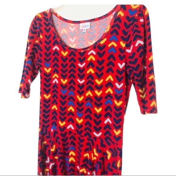 LuLaRoe Red Navy Arrow Print Midi Dress Size S - Picture 2 of 7